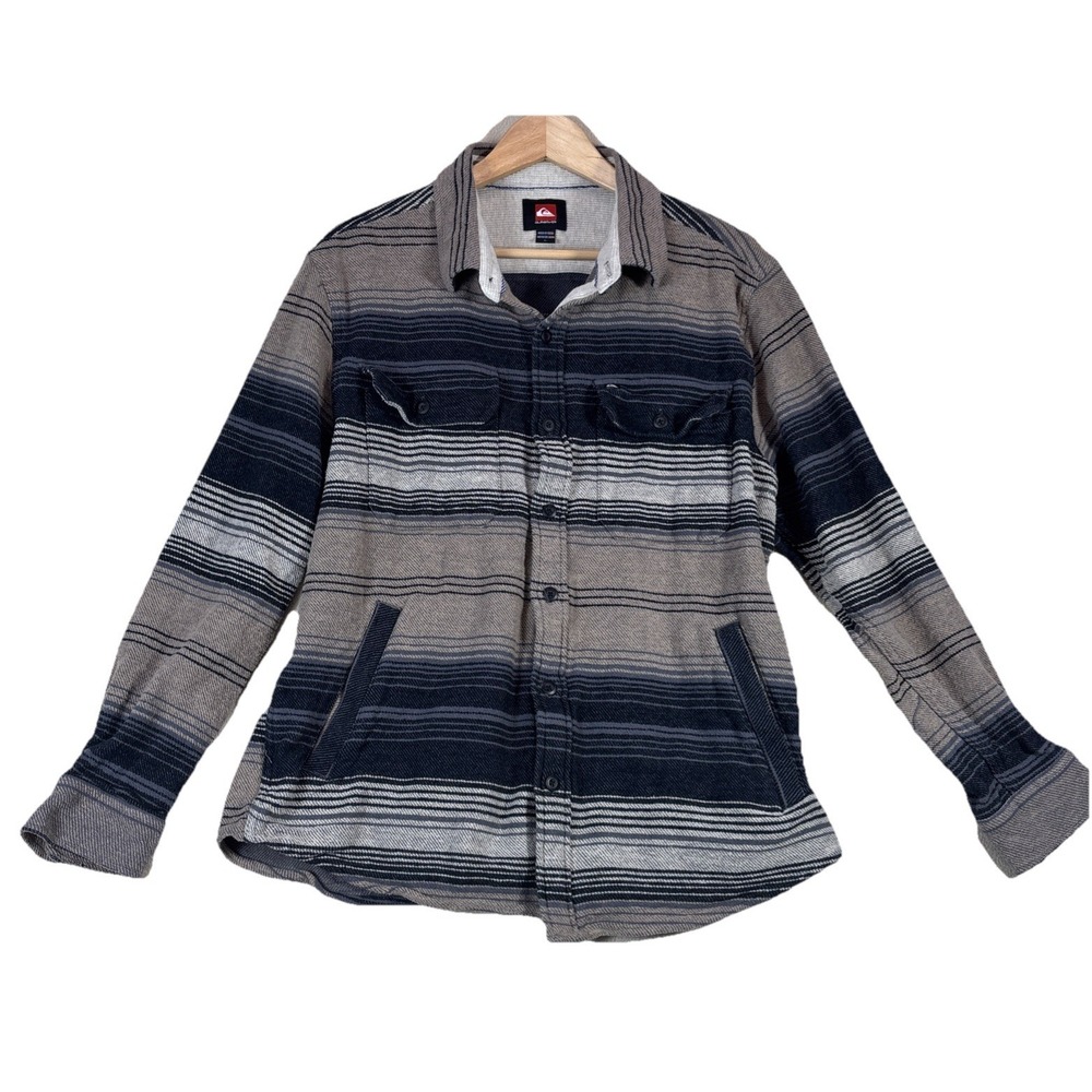 Quicksilver Flannel Shacket Large Striped Quilt Lined Button Up y2K‎